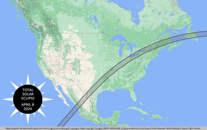 2024 Total Solar Eclipse Path Map